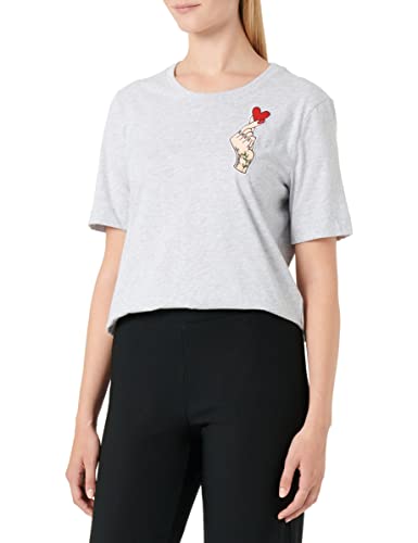 Love Moschino Damen Regular Fit Short Sleeves With Heart Olographic Print T Shirt, Melange Light Gray, 46 EU