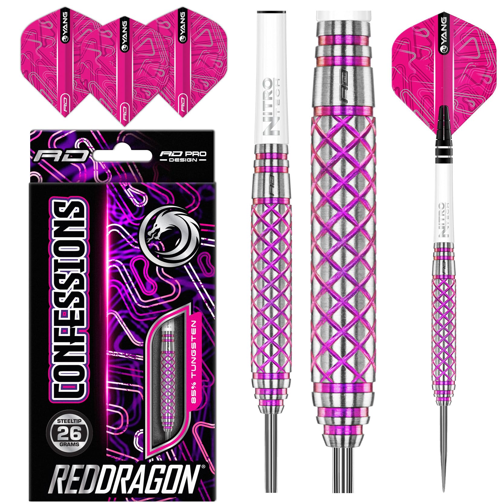 RED DRAGON Confessions 26g Tungsten Darts mit Flights und Schäfte