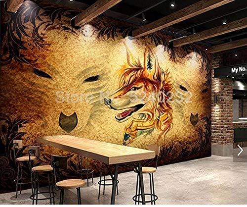 XLMING Vintage Nostalgie Wolf Kopf Küche Esszimmer Arbeitszimmer Wohnzimmer TV Hintergrund Wand 3D Tapete-400cm×280cm