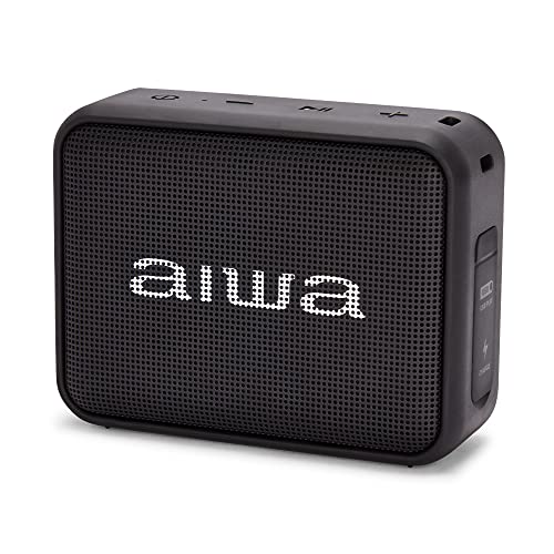 Aiwa BS-200BK Tragbarer kabelloser Bluetooth-Lautsprecher, True Wireless Stereo, wasserdicht, Schwarz