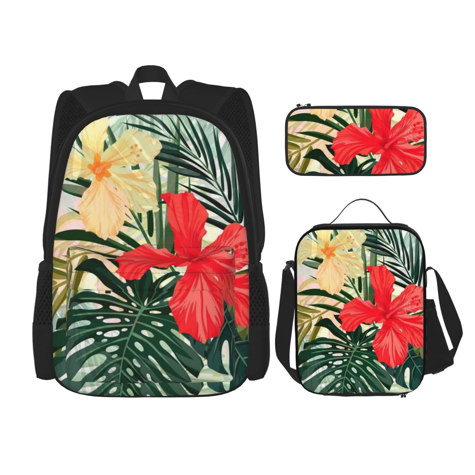 DENMER Mehrzweck-Sommer-Hawaii-Schultasche mit passendem Federmäppchen und Lunchtasche - Ihre stilvolle All-in-One-Lösung