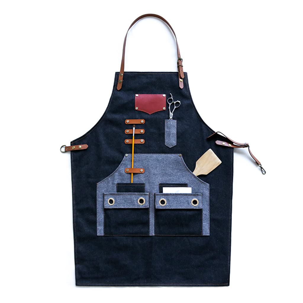 Verstellbare Schürze aus Segeltuch mit mehreren Taschen, Unisex, lange Latzschürzen für Chefkoch, BBQ