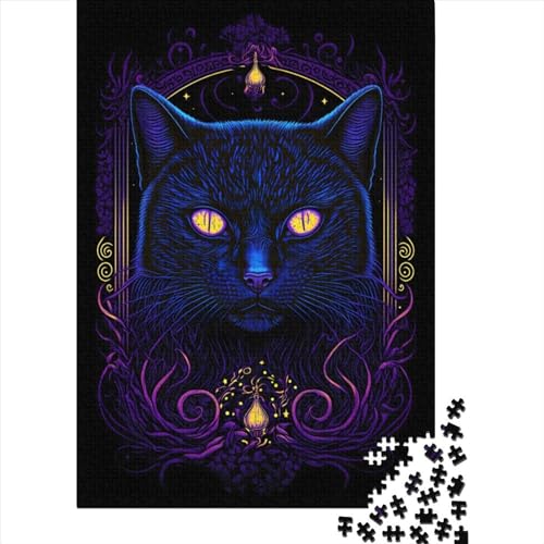 1000-teiliges Puzzle für Erwachsene, Schwarzlichtkatze, Holzpuzzle für Erwachsene, Puzzle, Entspannungspuzzle, Spiele, Denksportaufgabe, 75 x 50 cm