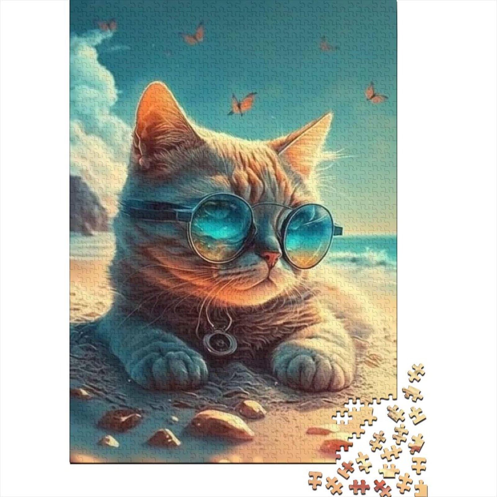 Puzzle 1000 Teile Arts Cats Holzbrettpuzzle Familienunterhaltungsspielzeug (Größe 75 x 50 cm)