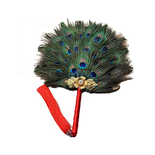 YIHANSS Dekorations-Faltfächer, antiker Pfauenfeder-Fächer, Gruppen-Shooting-Requisiten-Fächer für Wanddekoration/Hochzeit und Geschenke, eleganter Handfächer (Farbe: Grün)