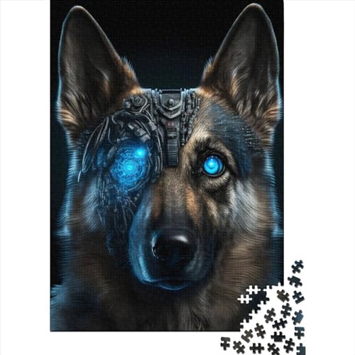 Puzzle für Erwachsene mit 1000 Teilen, Cyborg-Schäferhund, Holzpuzzle für Erwachsene und Jugendliche von Wooden Jigsaw Puzzles für Erwachsene und Teenager, 75 x 50 cm