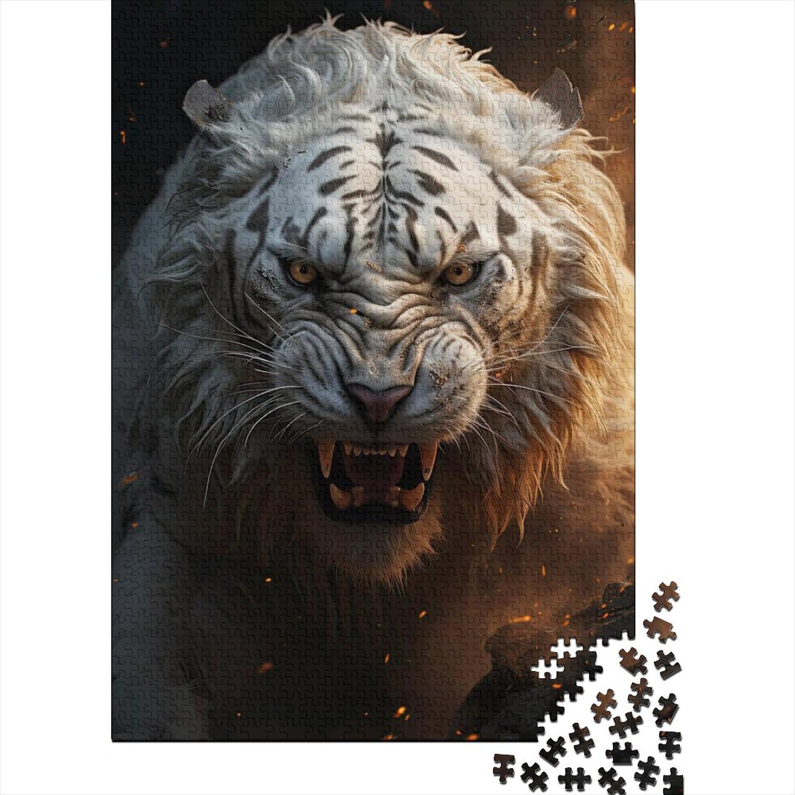 1000 große Teile Puzzle für Erwachsene Schwarz-weißer Tiger Holzpuzzle Erwachsenenpuzzle ganze Familie und die (Größe 75x50cm)