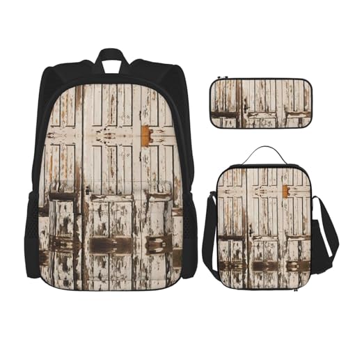 WURTON Stall Barn Door Print Trendy Backpack Bags Lunch Box And Pencil Case 3 In 1 Adjustable Backpack Set