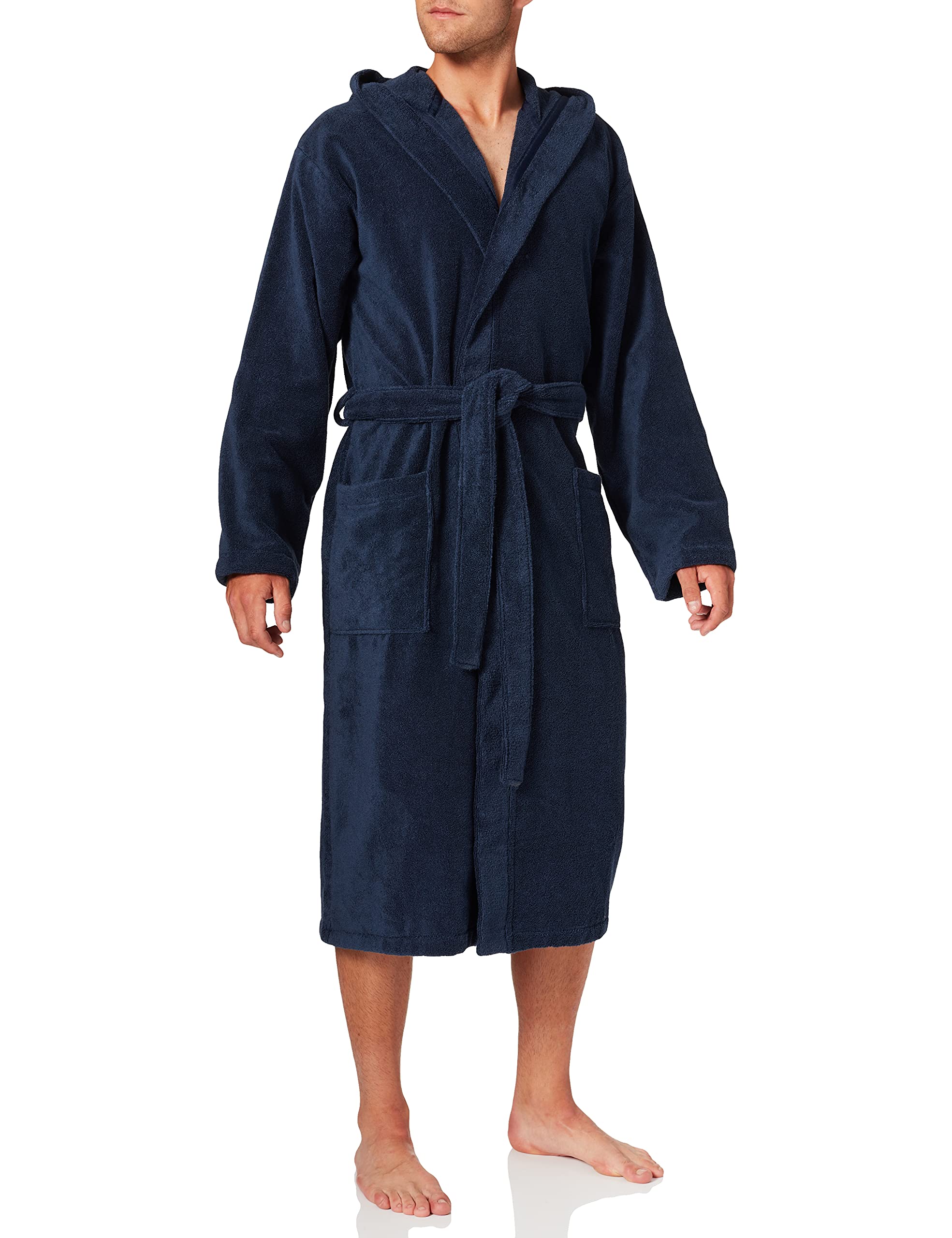 Schiesser Herren Bademantel mit Kapuze, Blau (815-navy), L