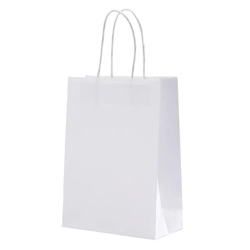 10 Stück Kraftbeutel Papier Geschenktüten Wiederverwendbare Einkaufstüten zum Verpacken Handwerk Geschenke Hochzeit Geschäft Einzelhandel Partytüten-Weiß,15x21x8cm,50 pcs