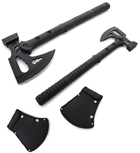 KOSxBO® 2er Set 42cm Black multifunktions Hammer Downrange Tactical Tomahawk Typ M48 Jagd Angel Outdoor Survival Camping Hunter Axt Beil Messer inklusive Etui