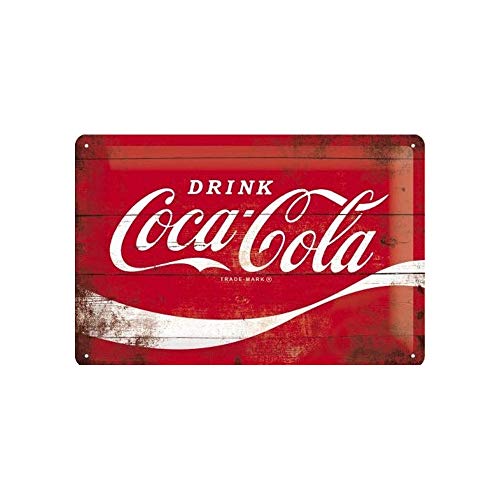 Nostalgic Art Logo Red, Geschenk-Idee für Coca-Cola Fans, Retro Blechschild, Vintage-Design zur Dekoration, 25x 50 cm