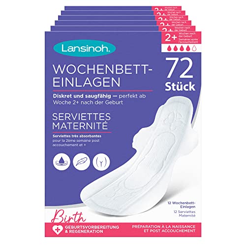 Lansinoh Wochenbett-Einlagen - 72 Stück - super dünn & saugfähig - Wochenbett Binden ab Woche 2+ nach der Geburt