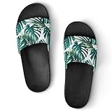 HABXNJF Duschpantoffeln, Palmblatt und Monstera Slider für Männer und Frauen, rutschfeste Slides für Indoor, Outdoor, Schwarze Palmenblätter und Monstera, 36 1/3 EU