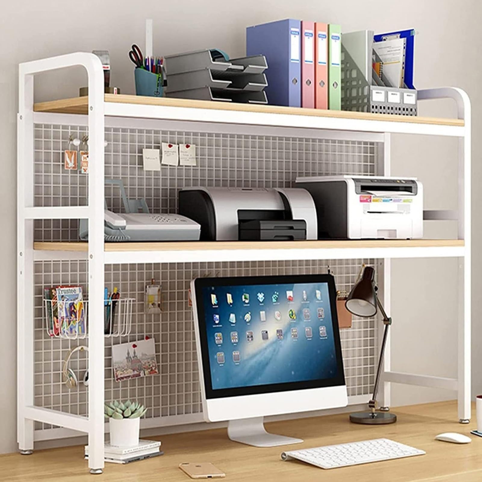 Erweiterbarer Desktop-Speicher-Organizer - Schmiedeeisernes Desktop-Bücherregal/Bücherschrank, Verstellbares Bücherregal-Ausstellungsregal, Gitter-Schreibtisch-Aufbewahrungsregal, Wohnzimmer-Metall-