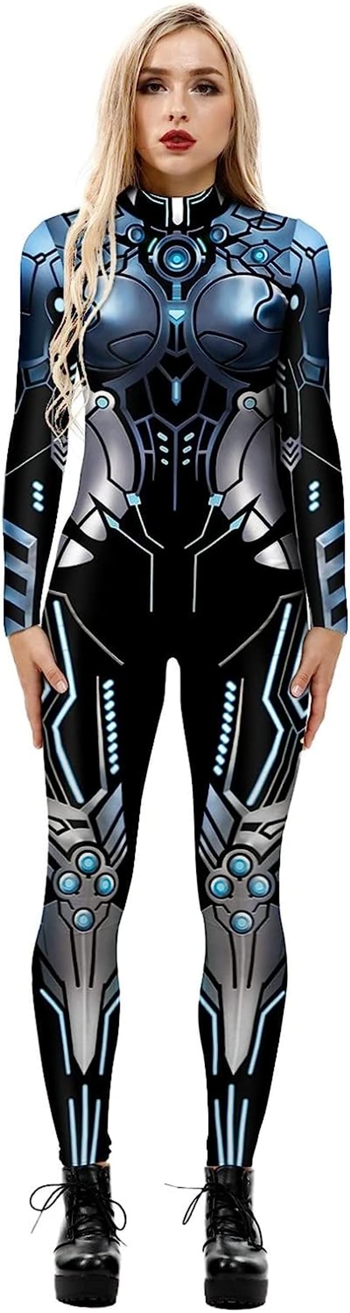 RIAAJ Halloween Kostüm Damen Roboter Overall 3D Print Langarm Roboter Catsuit Perfektes für Mottoparties,Halloween,Weihnachten,oder Karneval (A5,XL)