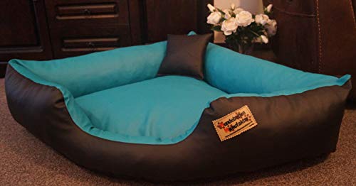 Hundebett Eckbett Hundesofa Schlafplatz Kunstleder Canto (100 cm X 100 cm, Schwarz Türkis)