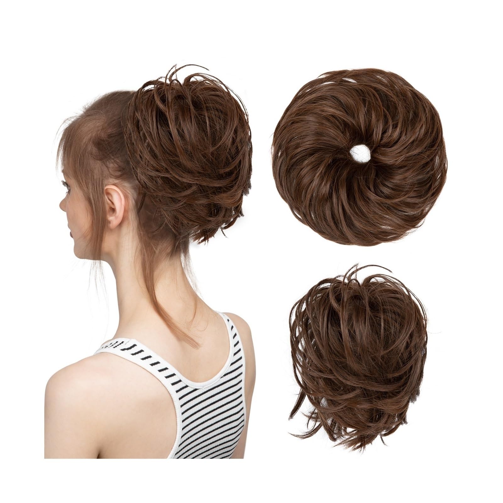 Haarteile Haarknoten Synthetisches elastisches unordentliches Brötchen, Kunsthaar, Chignon, lockiges Haargummi, Hochsteckfrisur, Donut-Haarteile, Bänder, Bündel, Schwanz, blondes Haar for Frauen Brötc