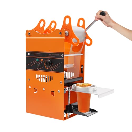 Milchtee Versiegelungsmaschine, 300 Tassen/Stunde Manuelle Teebecher-Versiegelungsmaschine, Becher-Versiegelungsmaschine für Bubble Milk Tea für 90/95mm Durchmesser (Orange)