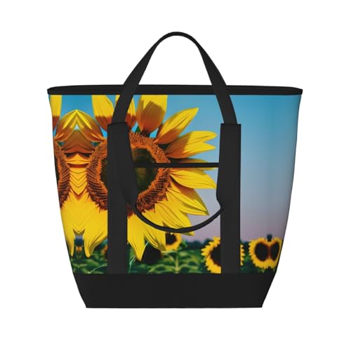 YQxwJL Isolierte Kühltasche mit Sonnenblumen-Motiv, großes Fassungsvermögen, Einkaufstasche, Reisen, Strand, wiederverwendbare Einkaufstasche für Erwachsene, Schwarz, Einheitsgröße