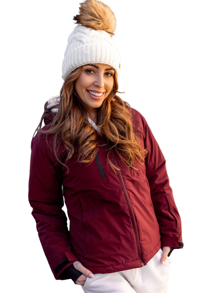 BOLF Damen Winterjacke Skijacke Snowboardjacke Schneejacke mit Kapuze Schneefang Bündchen Winddicht Wasserdicht Atmungsaktiv Outdoor Sport Style HH012 Weinrot S [D4D]