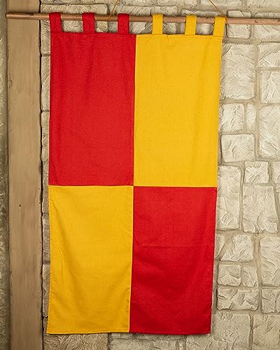 MYTHOLON Große rot/gelb Standarte, Banner, Fahne aus Baumwoll, mit Schlaufen, 160cm x 75cm, Mittelalter, LARP, Rollenspiele