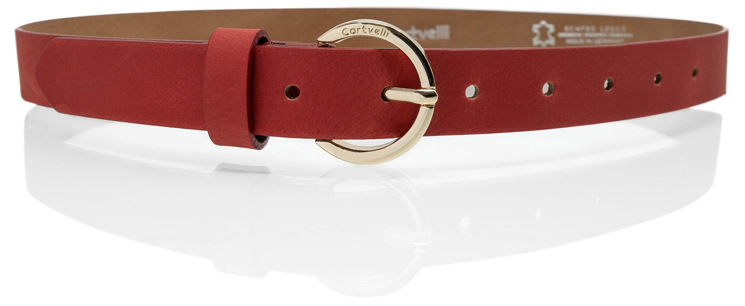 Cartvelli schmaler Ledergürtel Damen Rot 2,5cm mit Geschenkbox - Made in Germany - Gürtel schmal 70cm Schließe Gold DG19r-70