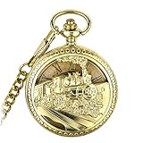 NOURIS Taschenuhr und Kette, antike Skelett-Taschenuhren for Herren und Damen, mechanische Uhr, Gold-Zug-Design, Legierung, Taschenuhr mit Kette, Halskette, Geschenke, Vatertag