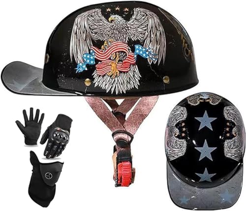 Baseballmütze Motorradhelm Deutscher Stil DOT/ECE-Geprüft, Dünner Totenkopfmützen-Halbschalenhelm Für Männer Frauen, Moped ATV Scooter Open Face Retro Helm D,XXL(63-64) CM