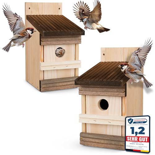 2 Stück Oramics Nistkasten zum Aufhängen für Garten, Balkon und Terrasse - Kiefernholz Vogelhaus für Wildvögel und Gartenvögel – Nisthaus wetterfest und langlebig für draußen, ideal für kleine Vögel