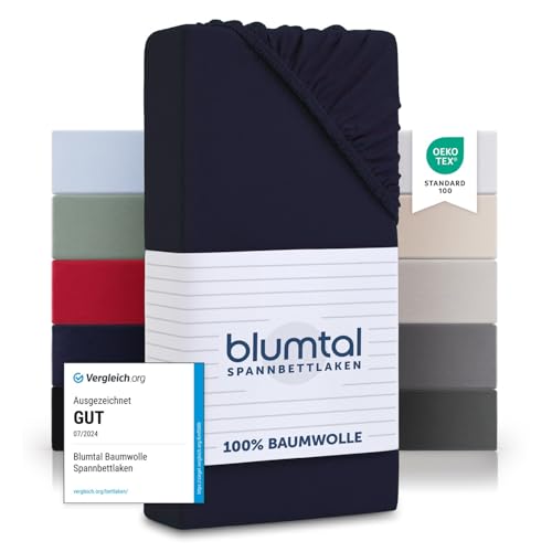 Blumtal Basics Baumwolle 2er-Set Topper Spannbettlaken 160x 200 cm - 100% Baumwolle Bettlaken, bis 15cm Topperhöhe, Dark Ocean Blue - Blau