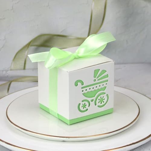 20/50/100pcs Baby Foot Candy Box Carriage Sweet Bag Footprints Party Favor Gift Boxes Baby Shower BirthdayTaufe Container-Carriage Green,20pcs