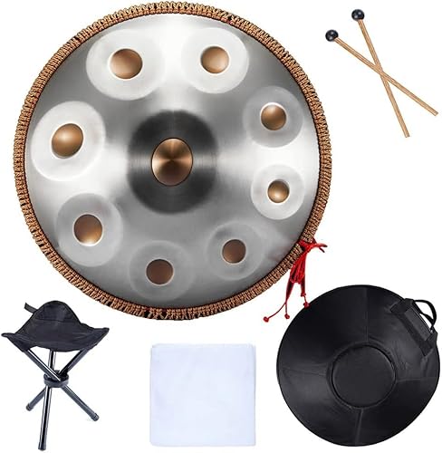 Handpan-Trommelinstrument in D-Moll, 22 Zoll, D3 A Bb C D E F G A, Handpan-Trommeln aus Stahl, mit Handpan-Tasche, Trommelstativ, für professionelle Audioproduktion, 9 Noten