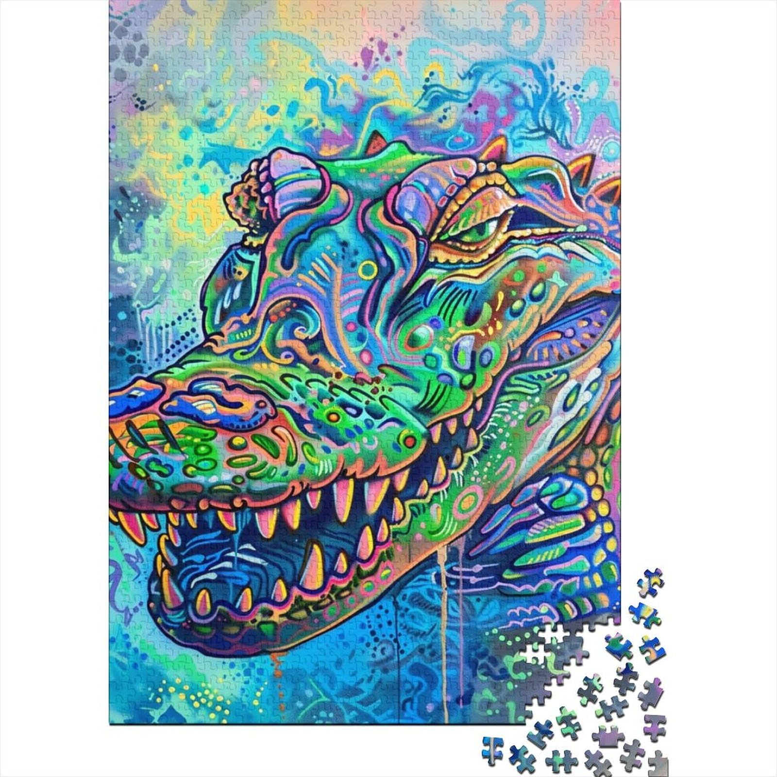 Krokodil-Tierpuzzle 500 Teile für Teenager-Geschenke, großes Holzpuzzle für Erwachsene, Spielspielzeug für Erwachsene, Familienpuzzle-Geschenk 20,47x14,96 Zoll