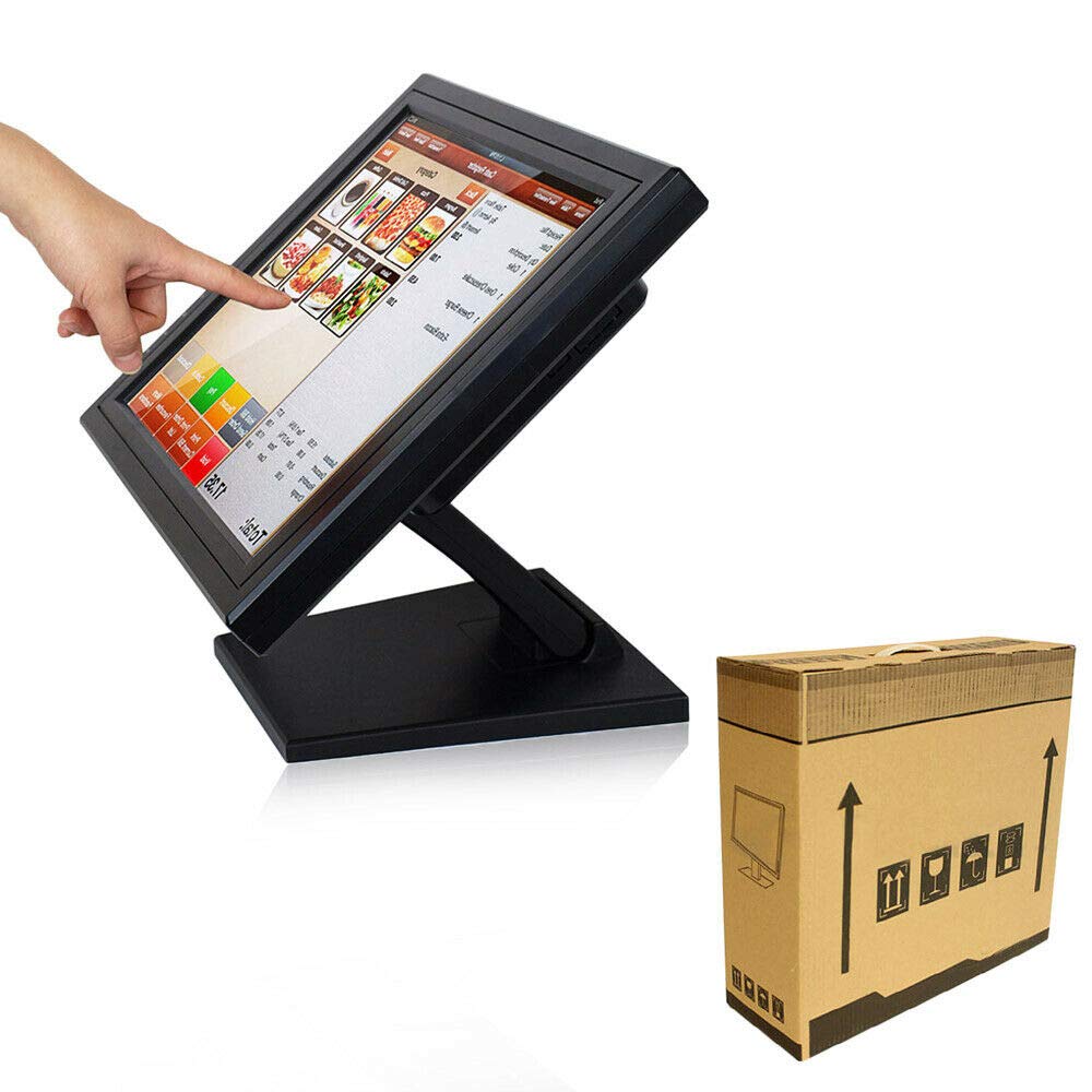 15" 1024 * 768 AuflöSung LCD Touchscreen Kassenmonitor Registrierkasse Monitor Display Bildschirm Monitore Touch Screen Kasse Mit Stand FüR Gastronomie und Handel Kassensystem PC POS USB VGA