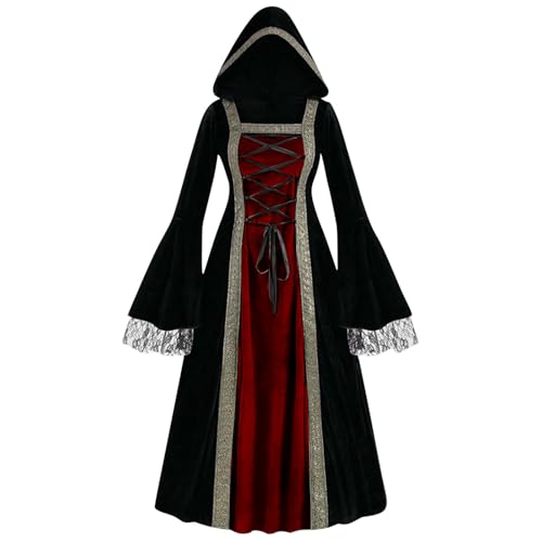 Mittelalterkleider Damen Renaissance Mittelalterliches Kostüm Gothic Kleid Mit Trompetenärmel Renaissance Gotisch Maxikleid Karneval Halloween Party Prinzessin Kostüm Vintage Spleißen Korsett Kur