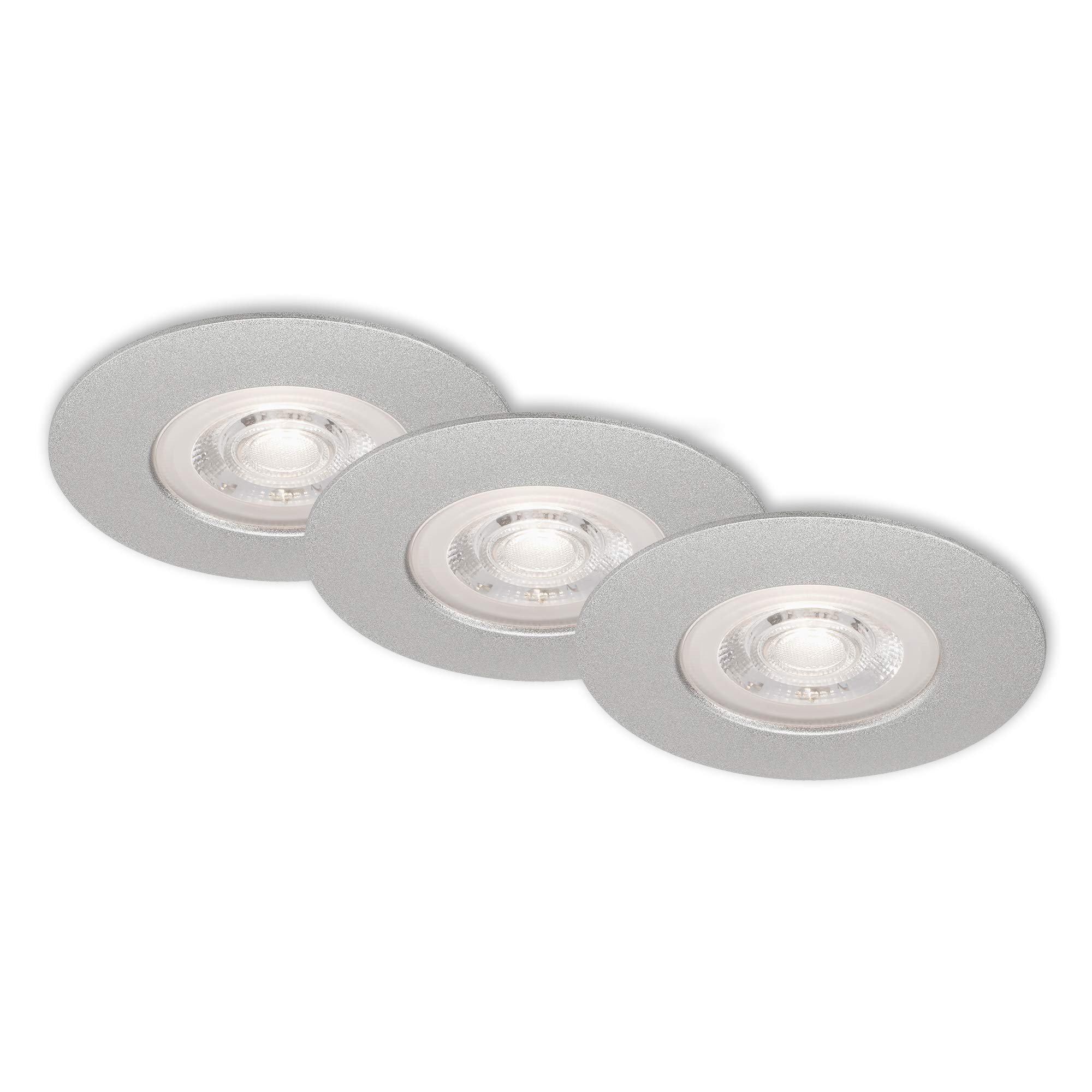 BRILONER Leuchten - LED Einbauleuchten, 3er Set, Deckenlampen je 5 Watt, je 460 Lumen, 3.000 Kelvin, IP44, Chrom-Matt, 90x25mm (DxH)