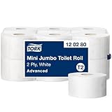 Tork 120280 Mini Jumbo Toilettenpapier in Advanced Qualität für das Tork T2 Mini Jumbo Toilettenpapiersystem / Toilettenpapier 2-lagig in Weiß, 12 x 850 Blatt