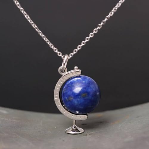 OUJTWMDQ S925 Silber Schöne Lapislazuli Globus Anhänger Nationalen Stil Persönlichkeit Retro Drehende Kugel Temperament Halskette, Kette, 925er Silber