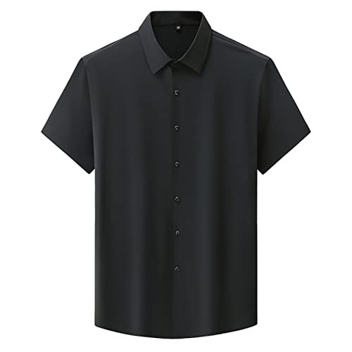 WINDEHAO Herren Übergröße 10XL Anti-Falten-Hemd, bügelfrei, hohe Stretch-Eisseide-Hemd, schmales Button-Down-Business-formelles Kleid (schwarz, 225/159)