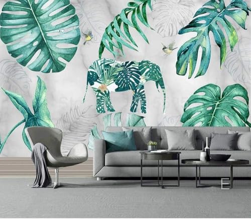 Tropische Pflanze Green Leaf Elephant 3D Tapete Poster Restaurant Schlafzimmer Wohnzimmer Sofa TV Dekorative Wand-200cm×140cm