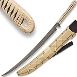 Black Ronin Tan Combat Wakizashi Sword with Injection Molded Sheath - Stonewashed Stainless Steel Blade, Cord-Wrapped Handle