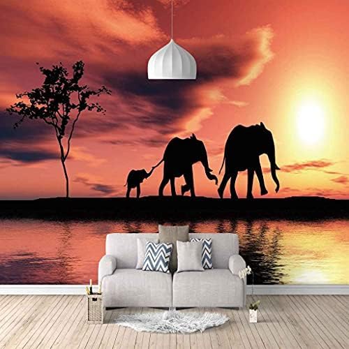 Elefant Tier Rot Sonnenuntergang 3D Tapeten Wanddekoration Fototapete Sofas Wohnzimmer Wandbild Schlafzimmer-150cm×105cm