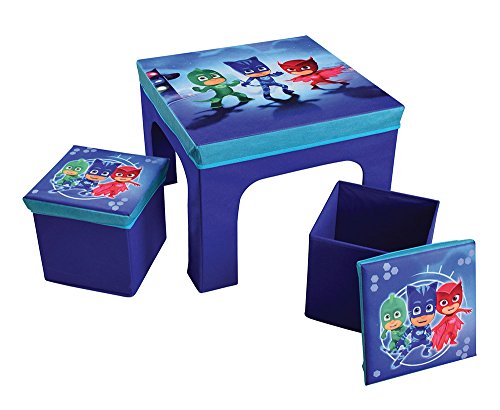 Fun House pyjamsques Tisch mit 2 Barhocker Faltbare Aufbewahrungsbox für Kinder, MDF/Vlies, 52 x 52 x 15 cm