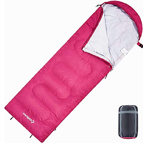 KingCamp Schlafsack Deckenschlafsäcke 1.0 kg Leichtgewicht Warm Outdoor Kinder & Erwachsenen 3-4 Jahreszeiten für Camping Wandern mit Tragetasche, (Rosa L Zip, 235x100cm)