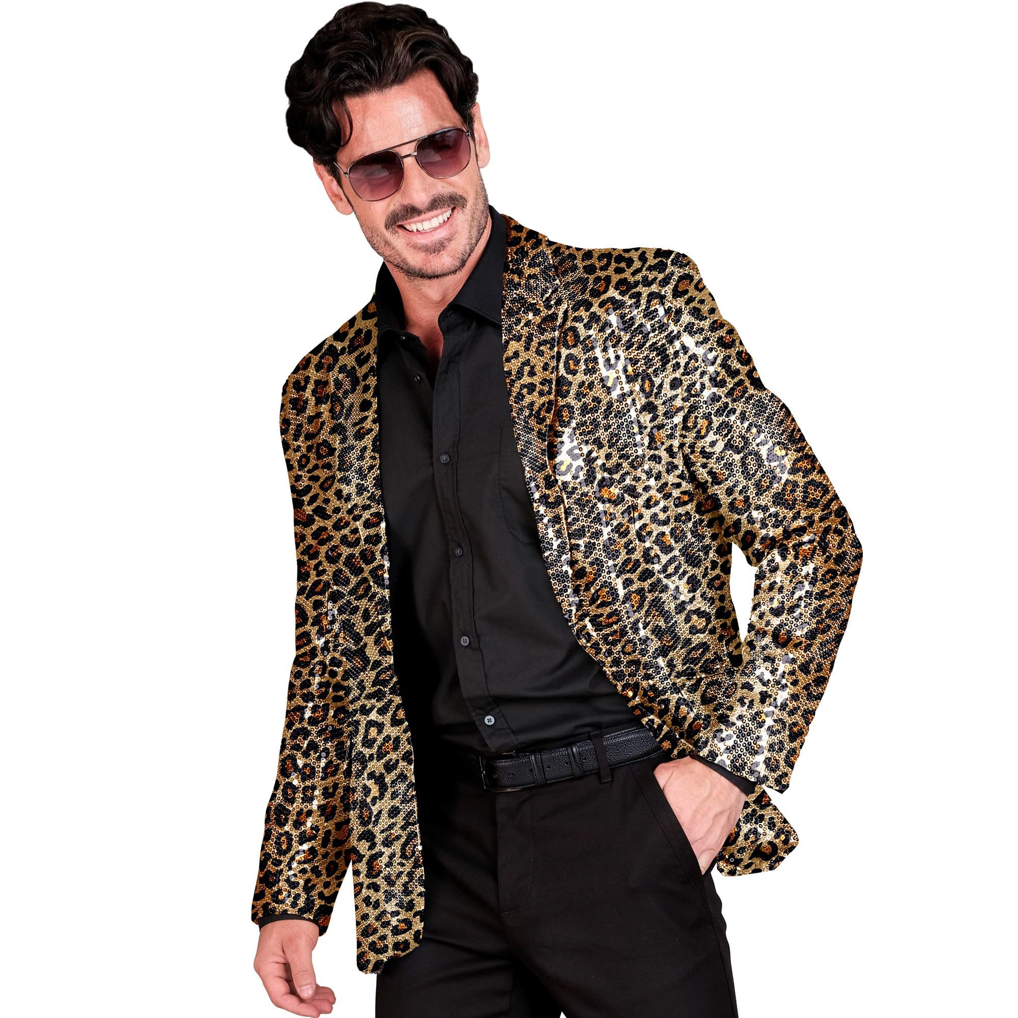 WIDMANN MILANO PARTY FASHION - Party Fashion Jackett mit Pailletten für Herren, Tiermotiv, Disco Fever, Animal Print