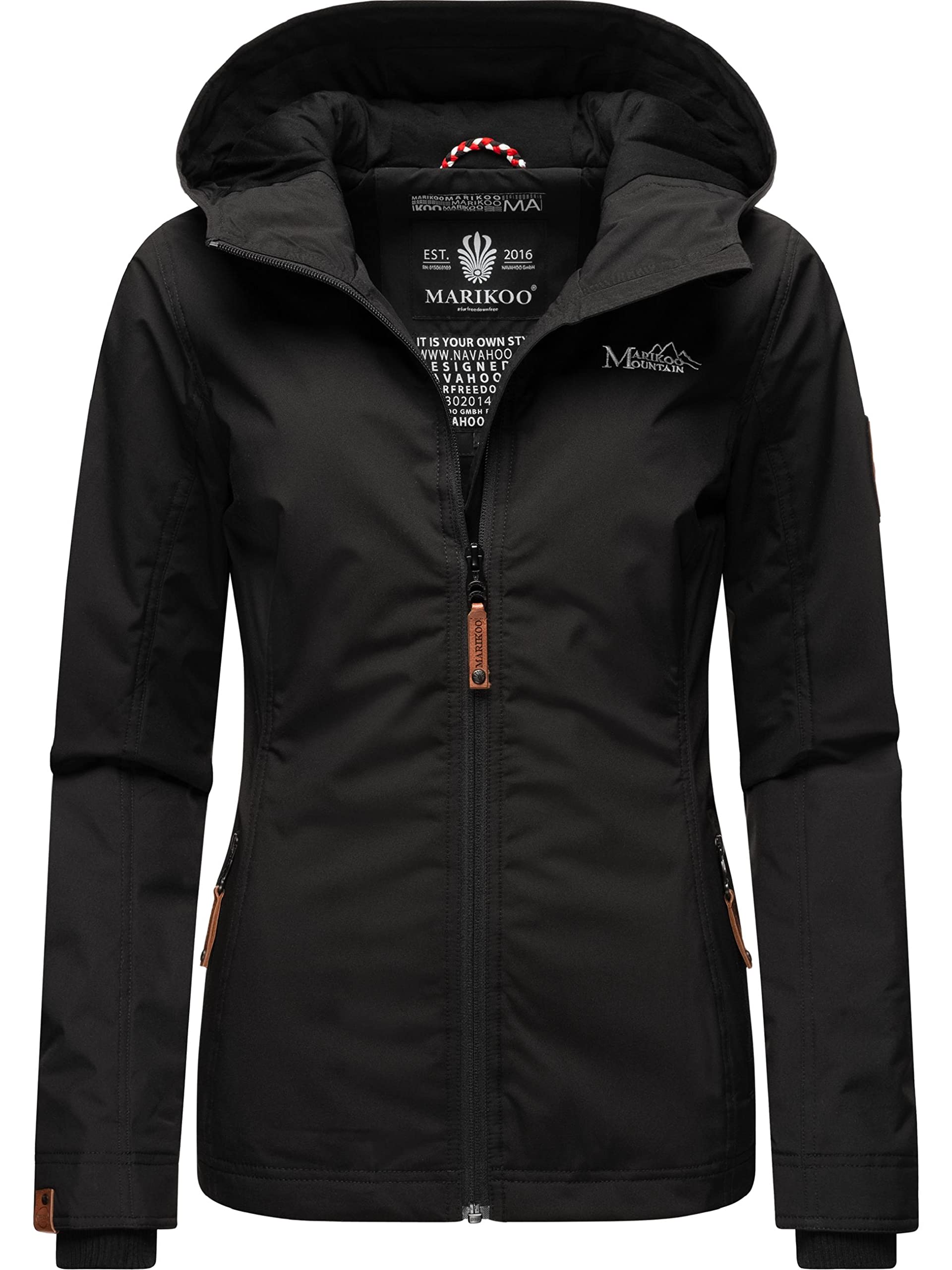 MARIKOO leicht gefütterte Damen Übergangsjacke kurz Outdoor-Jacke mit Jersey-Innenfutter und großer Kapuze Brombeere Black Gr. XS