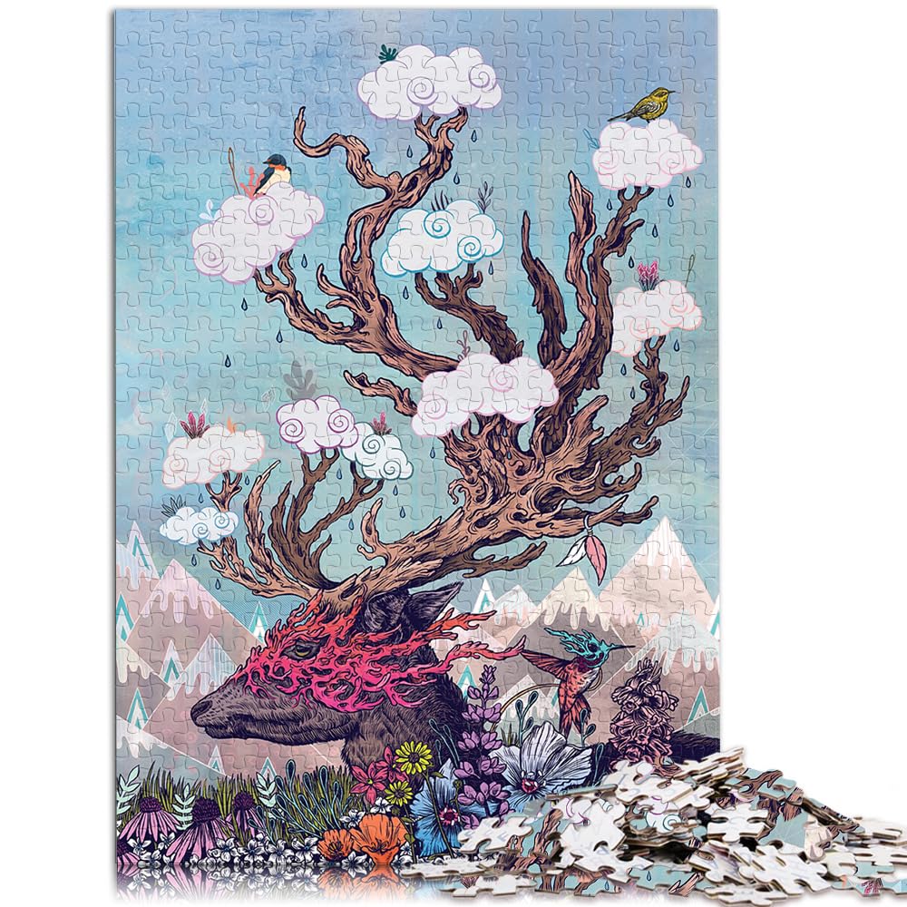 Puzzle für Journeying Spirit Deer, 1000 Teile, für Erwachsene, Geschenke, Holzpuzzle mit vollständig ineinander greifenden und zufällig geformten Teilen, 1000 Stück (50 x 75 cm)