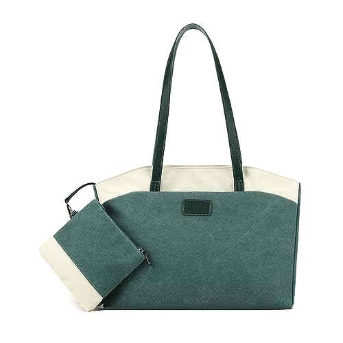 ohodhmnu Damen Tragetasche, 2023 Neue Handtasche Canvas Vielseitige Tasche Koreanische Sytle Schultertasche Frauen Mädchen Reisetasche Große Kapazität Tasche, grün, with ribbon