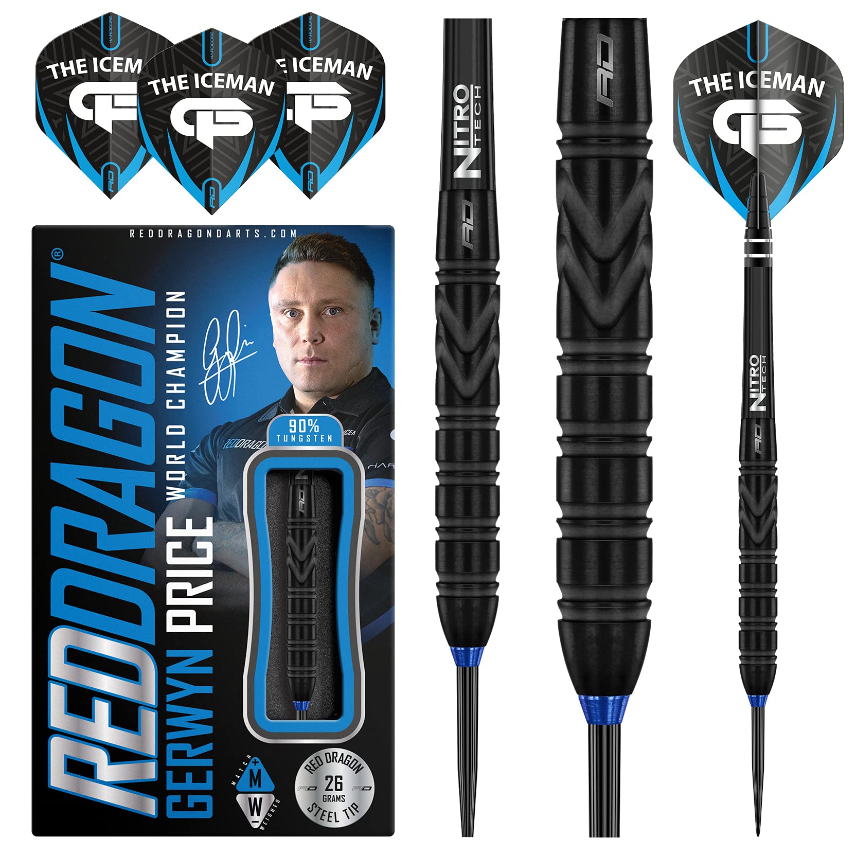 RED DRAGON Gerwyn Price Iceman Black SE 26g - Tungsten Darts Set mit Flights und Schäfte